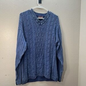 VTG 90s Men's Chunky Cable Knit Preppy Sweater V Neck Fisherman Textured SZ M